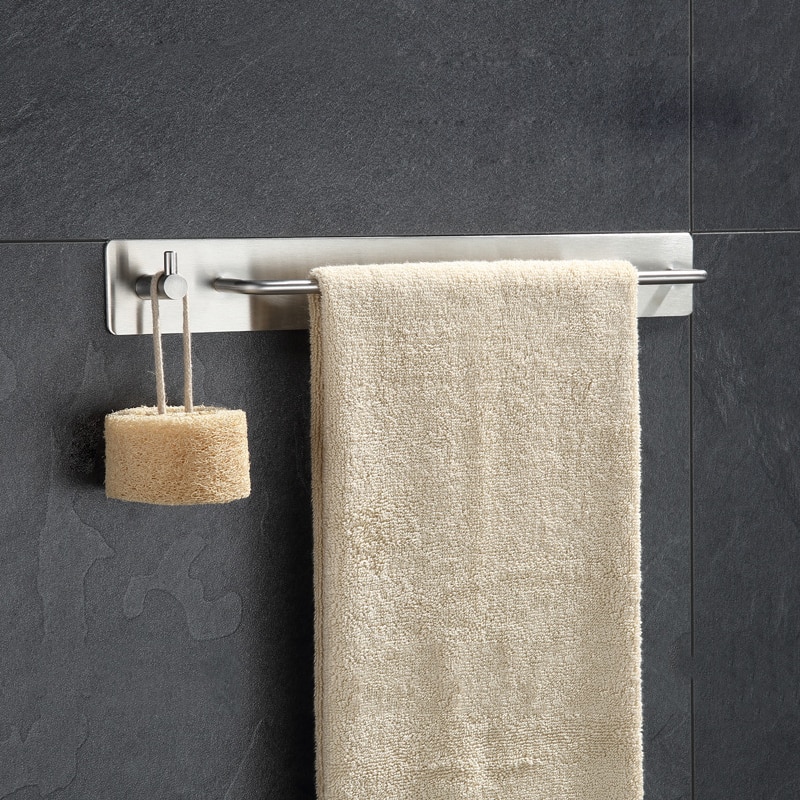Badeværelse håndklædeholder med kroge vægmonteret 304 rustfrit stål håndklædeholder klæbende køkken badeværelse opbevaring holder arrangør