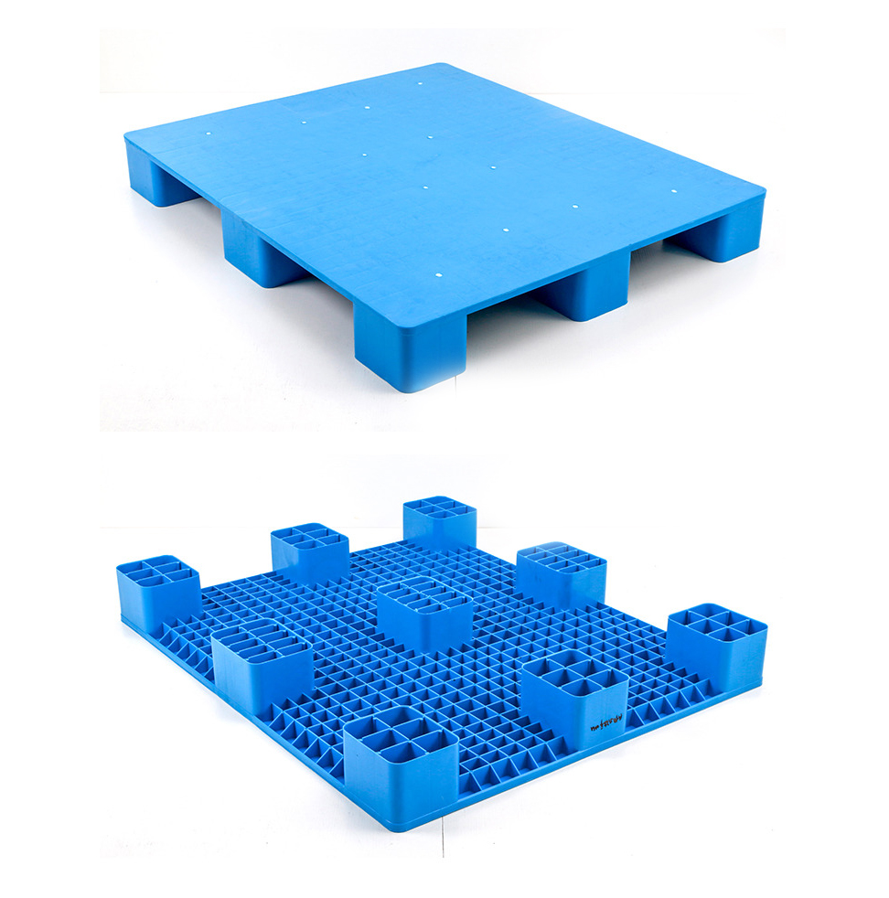 Plastpaller 1200*1000mm flate ni fot hdpe blå kraftige paller lager industri lagring logistikk stålpall