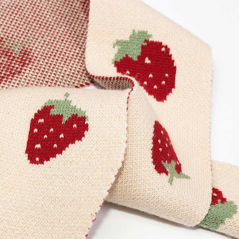 women cute strawberry knitted boa ladies autumn warm lovely decorative neck scarves Korean Japan school girls skinny neckerchief