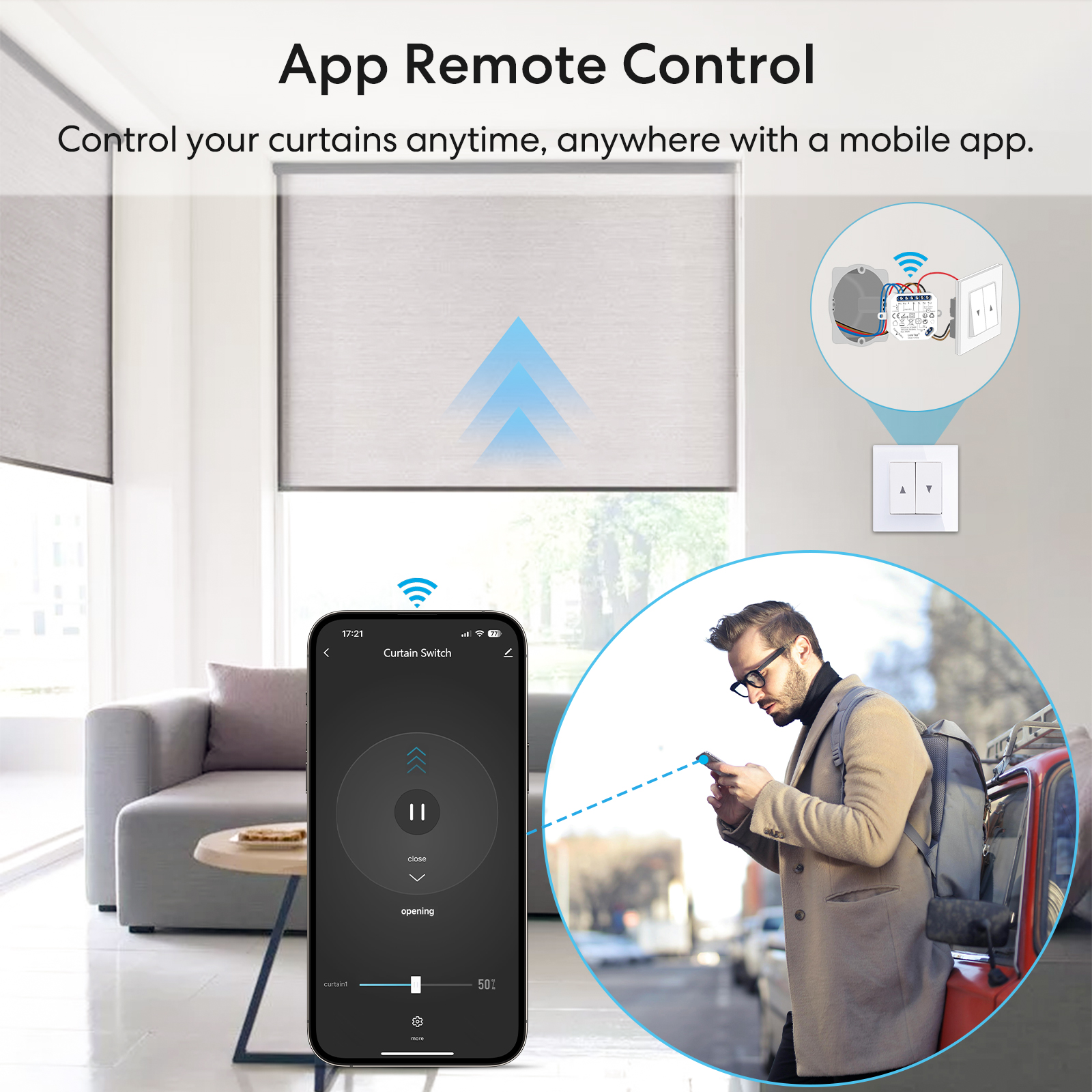 QCSMART Modulo interruttore tenda WiFi per motori persiane Controllo percentuale Tuya Voce di Google Alexa Funziona con spedizione veloce