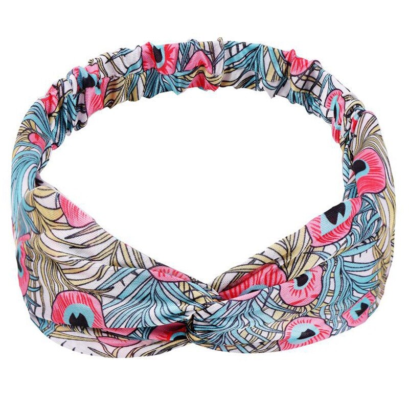 Bohemian Girls Hairband Hair Accessories Print Headbands Vintage Women Headband Cross Top Knot Elastic Hairband Soft Bandanas: Color-13