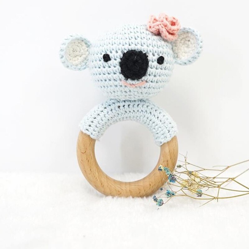 Baby Holz Beruhigende Rasseln Spielzeug Baby Natur Häkeln Handgemachte Gestrickte Rasseln BeißRing Spielzeug Hase Bär Zahnen Ring BeißRing Neue: F