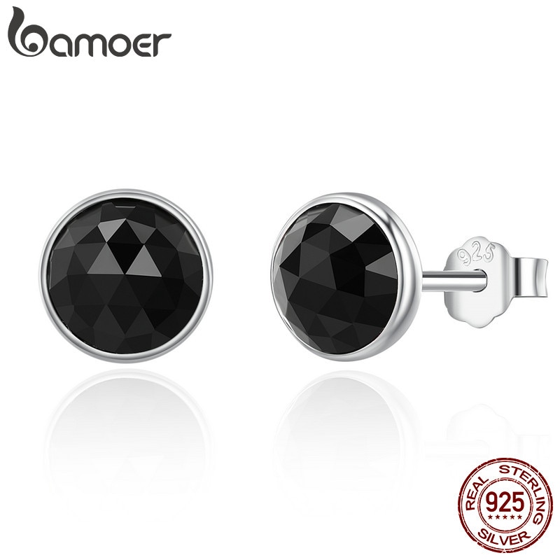 BAMOER 100% 925 Sterling Silber Juni Tropfen Ohrringe, Schwarz Kristall Stud Ohrringe Frauen Sterling Silber Schmuck PAS523