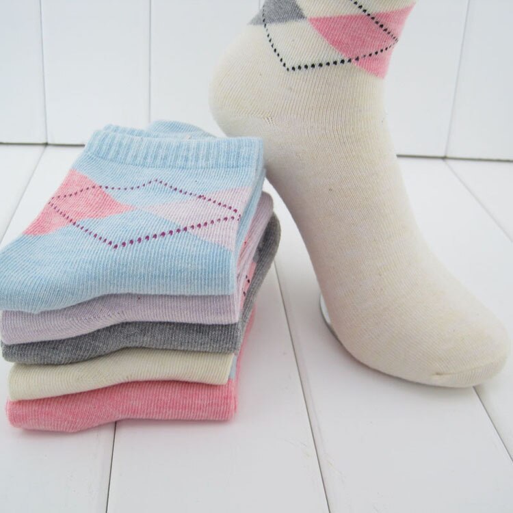 20 pieces=10pairs women's socks with Winter Rhombus media corta socking