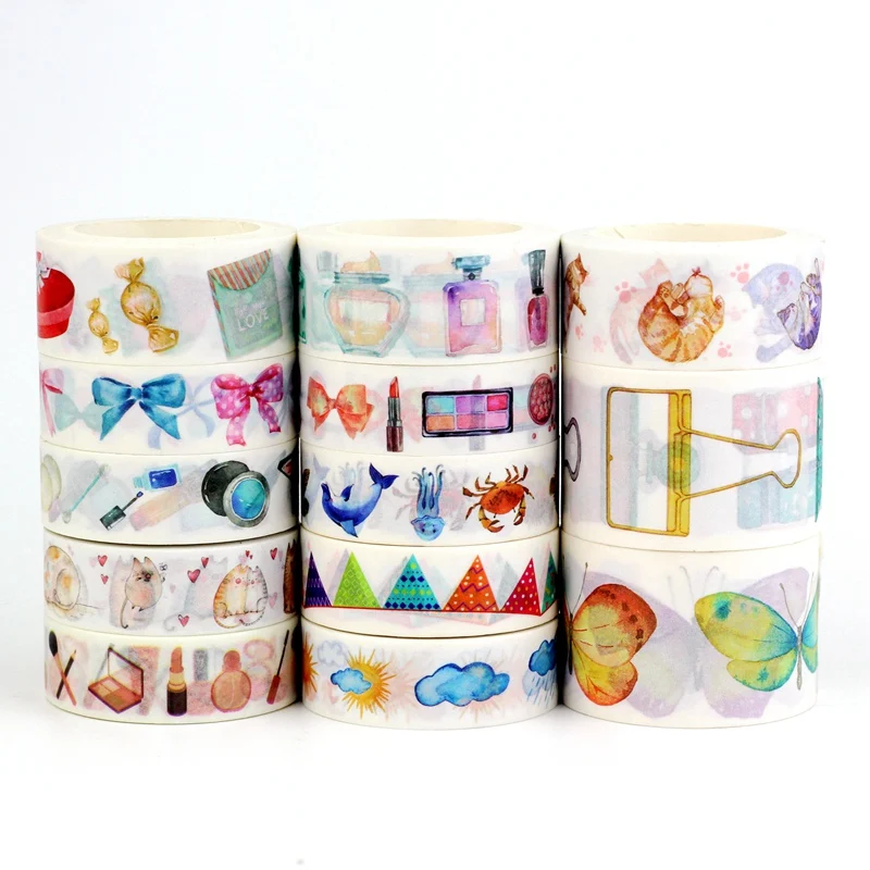 Juego de cintas Washi de papel para maquillaje, libros decorativos, 10M, para planificador, álbum de recortes, cinta adhesiva, papelería Kawaii, suministros escolares, 1 ud.