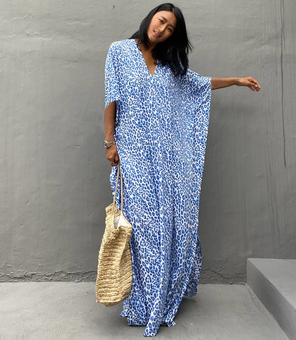 WeHello-Damen-Strand-Startseite-UPS für Bademode, Leopard Kaftan Kimono, Badeanzug Kap, Sommerkleid, Strand tragen Outfits, Tropfen Hüfte