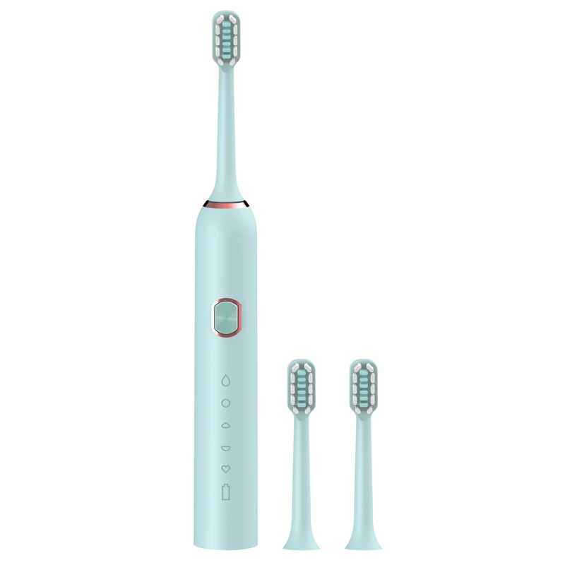 Vibration Electric Toothbrush Waterproof Smart Timer Automatic Vibration Waterproof Tooth Brush Replacement Head: Blue