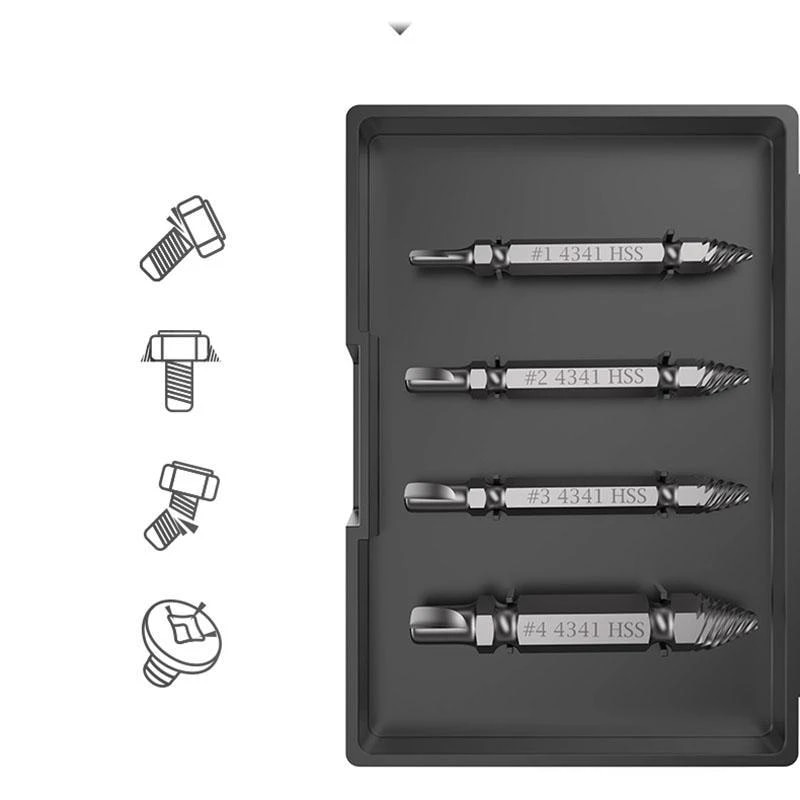 4Pcs/Set Screw Extractor Damaged Screw Extractor Drill Bit Extractor Drill Set Broken Speed Out Bolt Extractor Stud Remover Tool