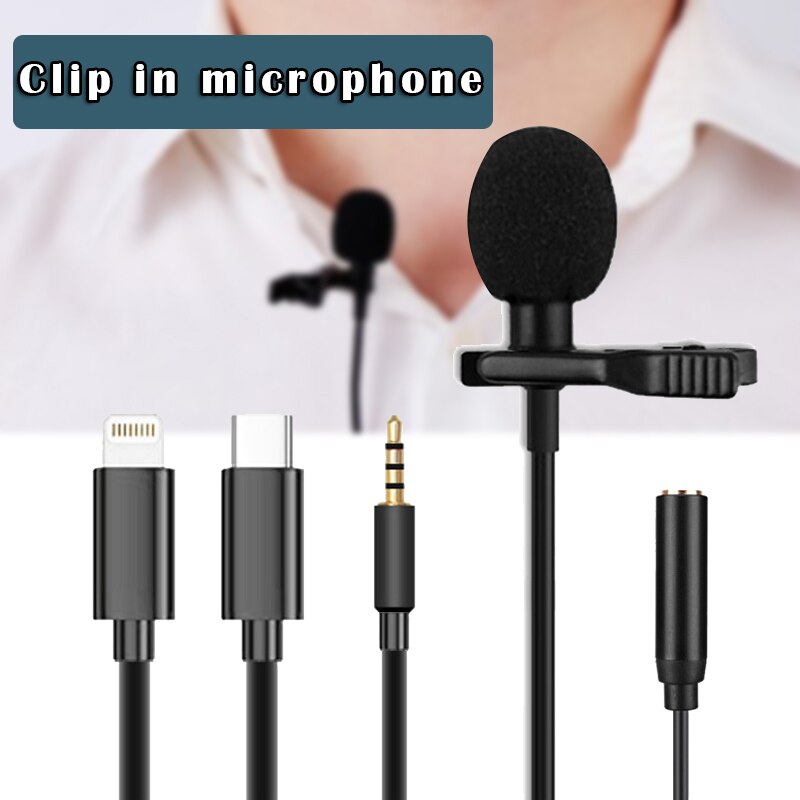 3.5mm Clip Mic Type C Microphone Phone Wired Mic Clip Condenser Microphone Clip Lavalier Microphone QJS Shop: Default Title