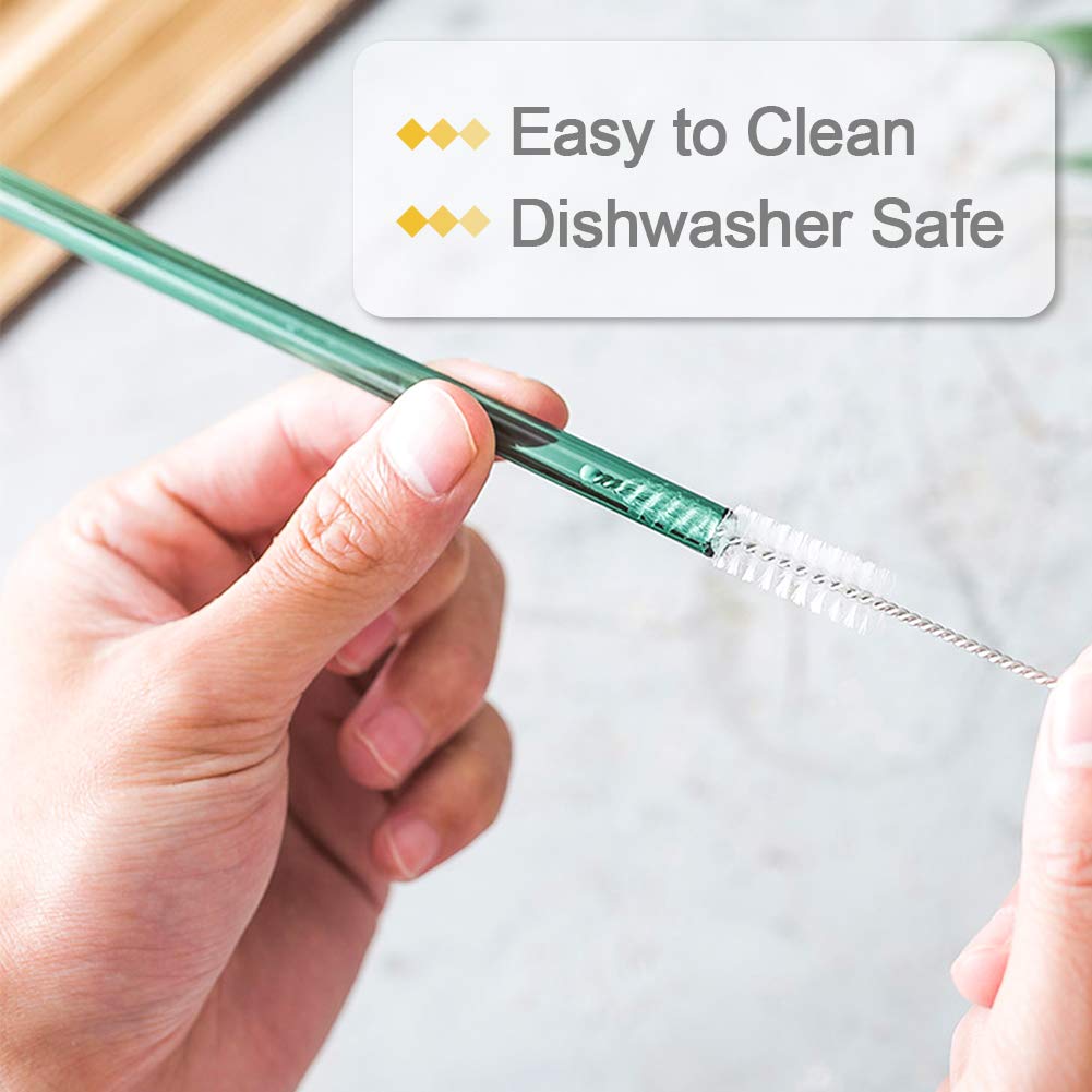 8Pcs Colorful Reusable Bent &amp; Straight Glass Straws 8mm Glass Drinking Straw for Smoothies Beverages Shakes with Cleaning Brush