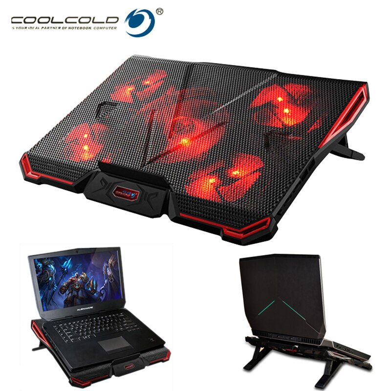 Coolcold Notebook PC Cooler Laptop Cooling Pad Stand Luchtgekoelde 5 Fans USB Ergonomie Verstelbare Houder voor 15.6 17 Laptop