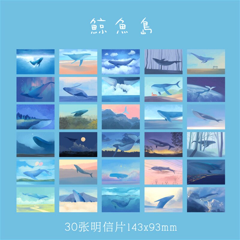 30pcs Box Paper Postcard Writable Retro Whale Island Notes Emotional Journal Memo Scrapbook Greeting Card Cute Decoration: Default Title