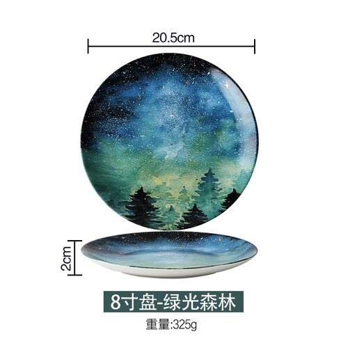 Star universe plate set ceramic tableware dessert steak bread dinner plate set dishes kitchen decoration 8 inch WF: F