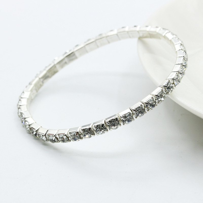 Bracelet de mariée élastique de couleur argent, bijoux en cristal strass extensible complet, Bracelet brillant pour femmes