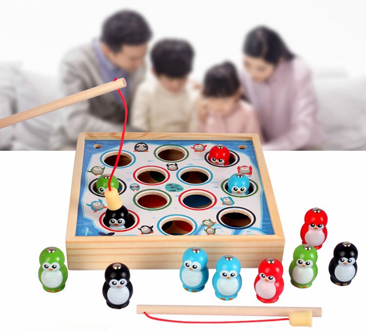 Il trasporto libero per Bambini in Legno gioco di pesca Magnetica-Felice pinguini giocattoli in Anticipo di Formazione di Pesca Stimolante giochi per Bambini giocattolo di legno