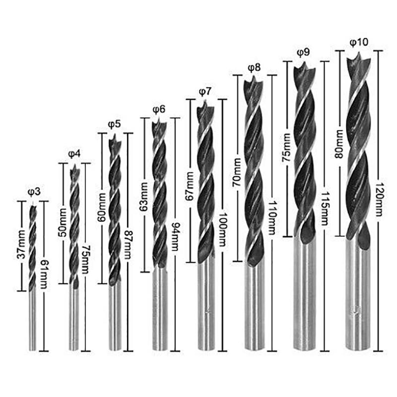 three-point woodworking drill bit perforating support drill electric drill rotary head wood plank hole special twist drill bit