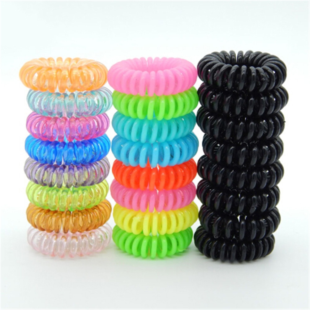 10 Uds Goma de resorte de plástico para lazos para el cabello sin pliegues bobina lazo para el cabello Cola de Caballo claro cable de teléfono bandas elásticas para el cabello accesorios para el cabello