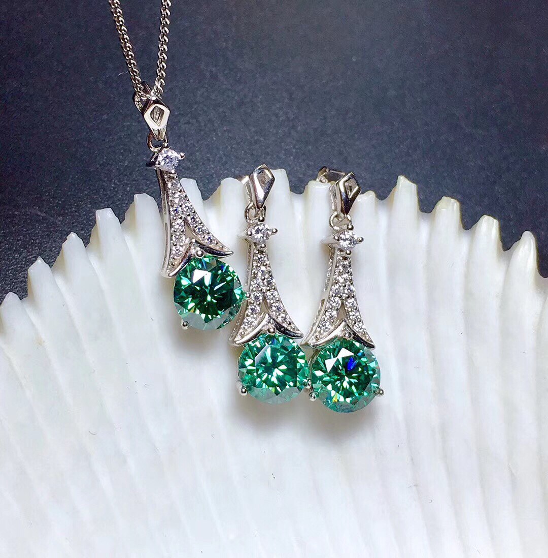 Qtt Prachtige Ronde Groene Zirconia Sieraden Sets Zilver Kleur Oorbellen Ketting Bridal Bruiloft Accessoires
