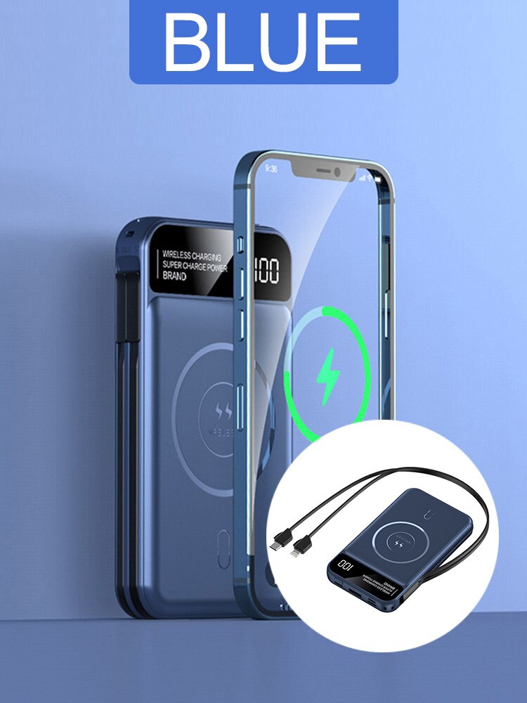 power bank10000mah telephone portable magsafe iphone 12 13 pro max wireless chargers charger carregador powerbank: Blue / 5000mAh