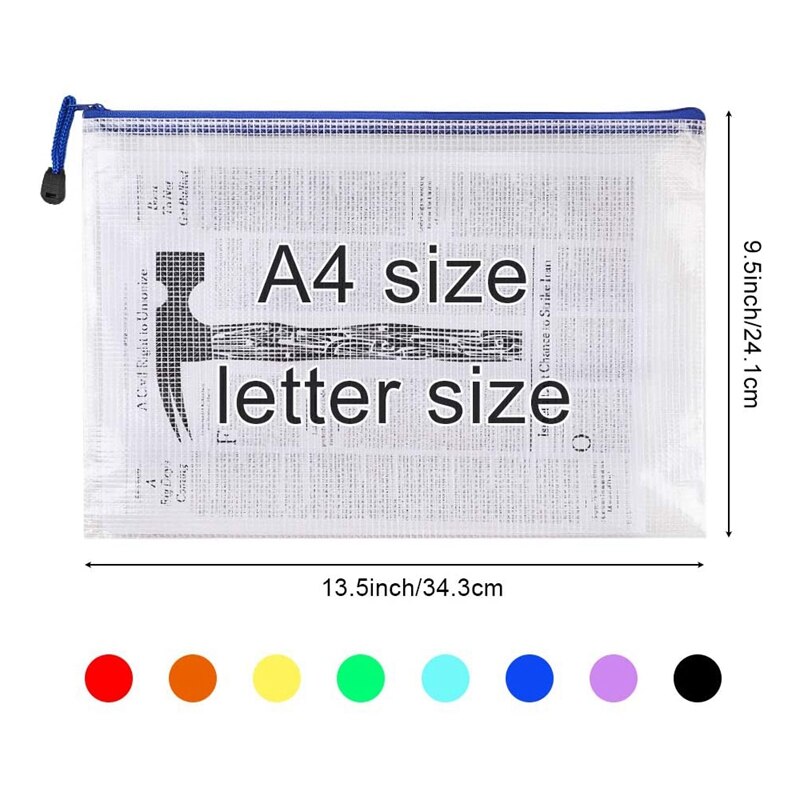 24Pcs Mesh Zipper Pouch Document Bag, Plastic Zip File Folders, Letter Size/A4 Size, for Office Supplies