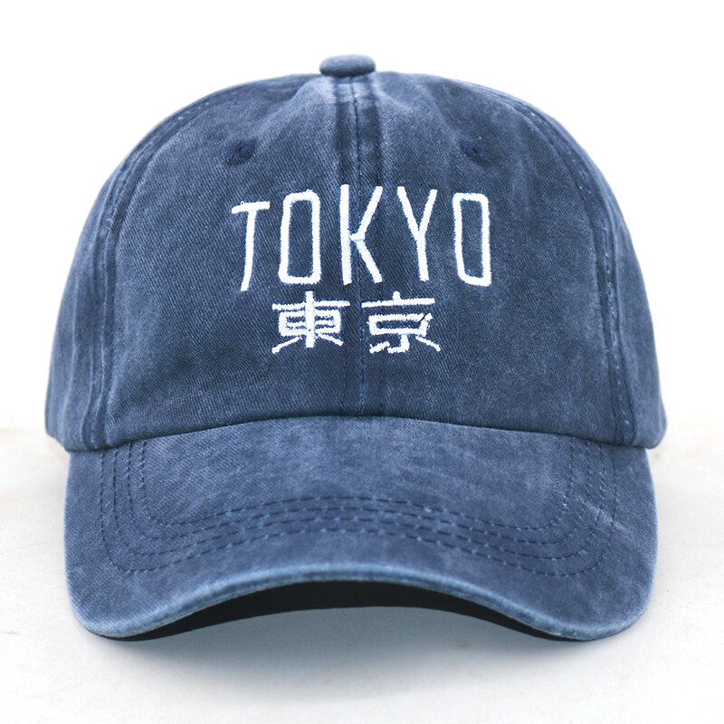 Japanse Stijl Dad Hoed 100% Katoen Gewassen Borduurwerk Tokyo Mode Baseball Cap Mannen Vrouwen Sport Snapback Hoeden: Marineblauw