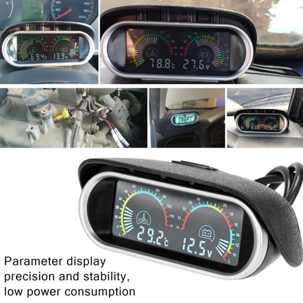2 In 1 Lcd Auto Wasser Temp Gauge Temperatur Sensor 10Mm Meter Voltmeter Spannung Messgeräte Digitale Horizontale Gauge 12V 24V