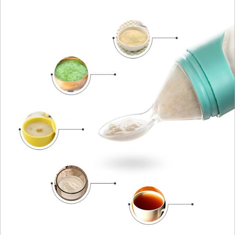 Biberones de alimentación con ventosa para bebé, botellas de alimentación de silicona para niños pequeños, de entrenamiento, cuchara, 90ML