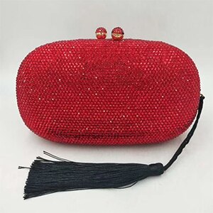 Bolso de noche naranja para mujer, bolsa de mano de cristal con borlas, bolsos con diamantes, de , bandolera mensajero de 14 colores: Rojo