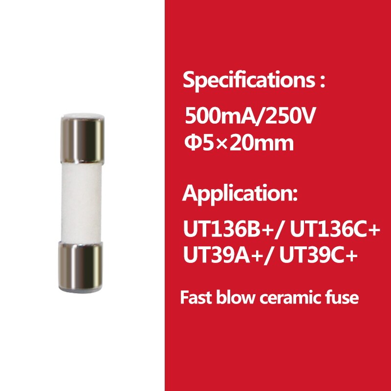 2pcs/lot UNI-T Cartridge Fuse Fast Fuse Porcelain Tube For Uni-t Multimeter UT139 UT890 UT39 UT105 UT171 Series: 500mA 250V