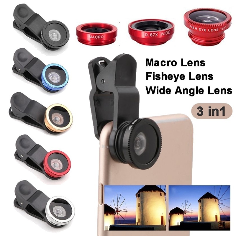 3 In 1 Groothoek Macro Fish Eye Lens Universele Mobiele Fisheye Lenzen Voor Iphone Samsung Huawei Xiaomi Redmi camera Kits