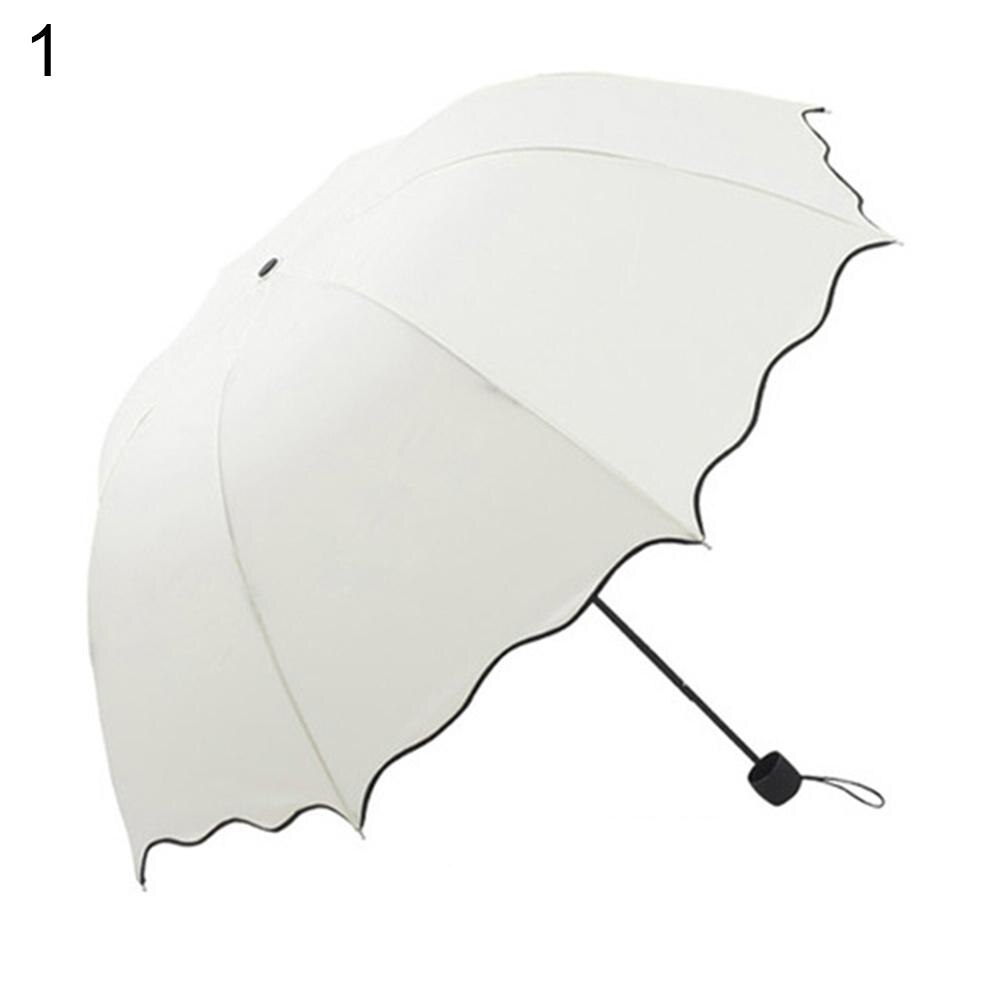 Lovely Foldable Women's Umbrella Lotus Leaves Anti UV Dome Parasol Outdoor Sun/Rain Folding Women's Sun Umbrella: Beige