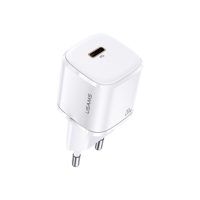 USAMS PD 20W Fast Charger +Type C To Lightning Cable Set For iPhone 12 12 Pro Max Mini QC4.0 QC3.0 Quick Charging Wall Charger: white charger EU