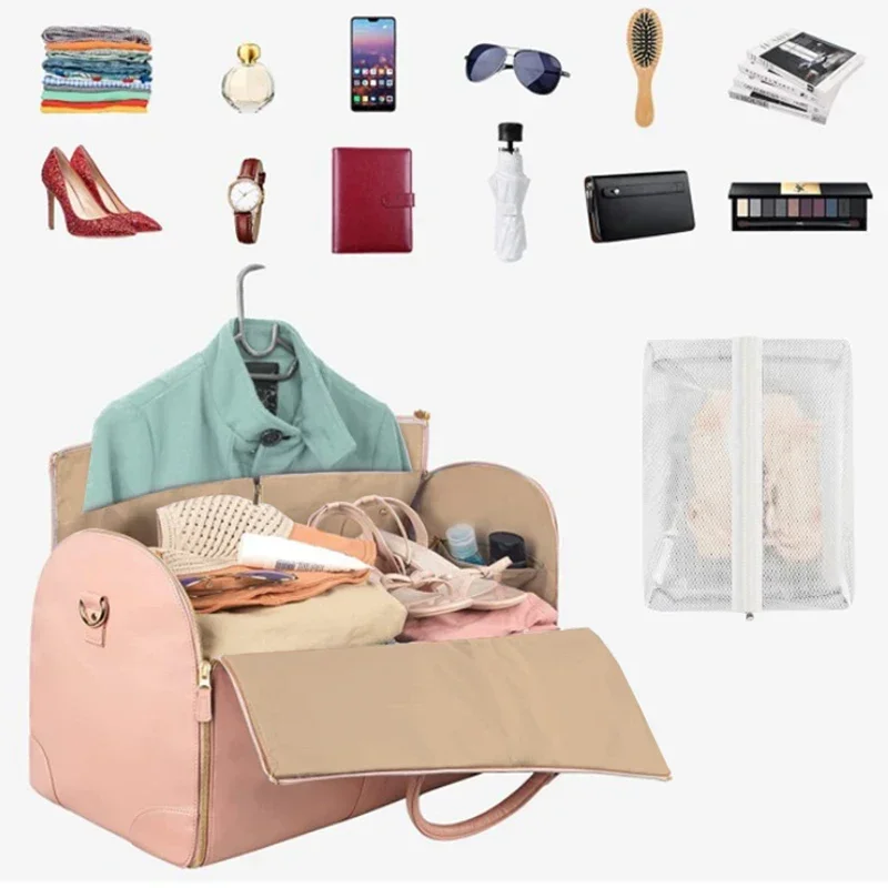 1pc Faltbare frauen Reise Bequem Handgepäck Kleidung Tasche Große PU Leder Seesack frauen Business reisetasche