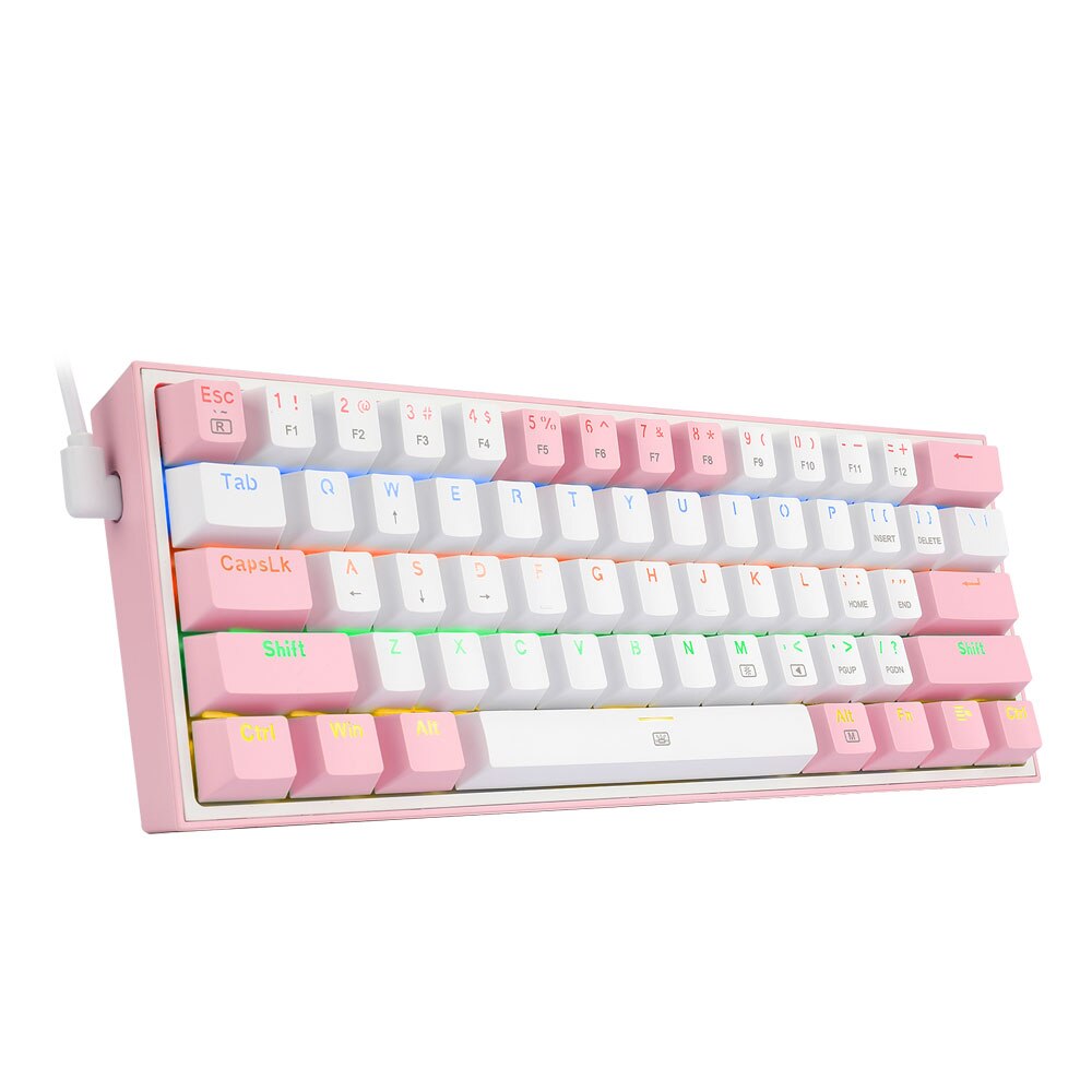 REDRAGON-miniteclado mecánico Fizz K617 para videojuegos, teclado con cable desmontable, 61 teclas, color azul, arcoíris, USB, portátil, para viaje: K617R-WP