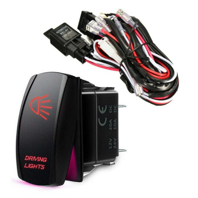 Car Wiring Harness Kit Red LED Work Light Bar Toggle Rocker Switch + 40A Relay Wiring Harness Kit 12V: Driving Light