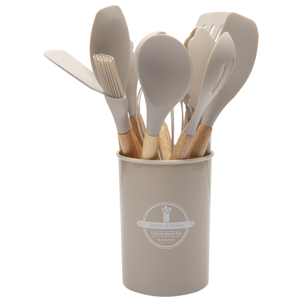12Pcs Kitchen Utensil Set Cooking Tools Kit with Holder Heat-Resistant Cookware Spatula Spoon Brush Whisk Kitchen Supplies