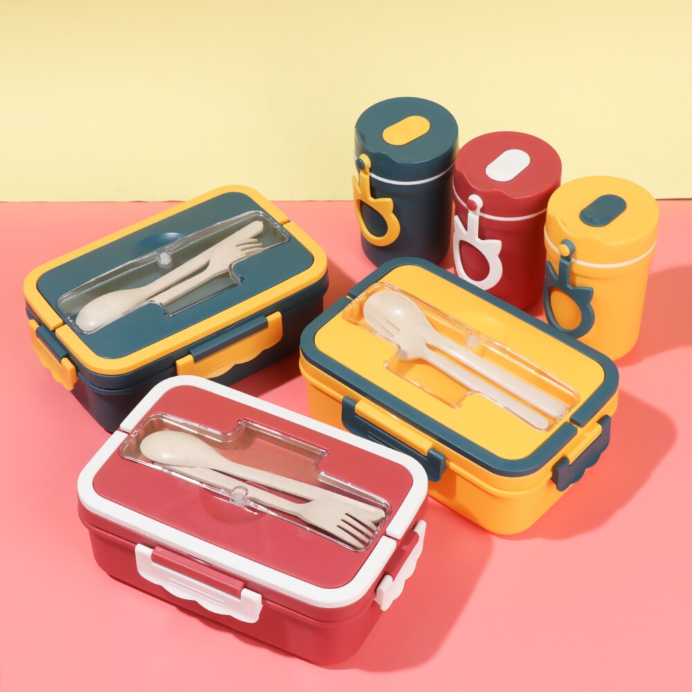 Lunch Box Children Student Food Container Wheat Straw Material Leak Proof Microwave Dinnerware Portable Bento Box With Compartme