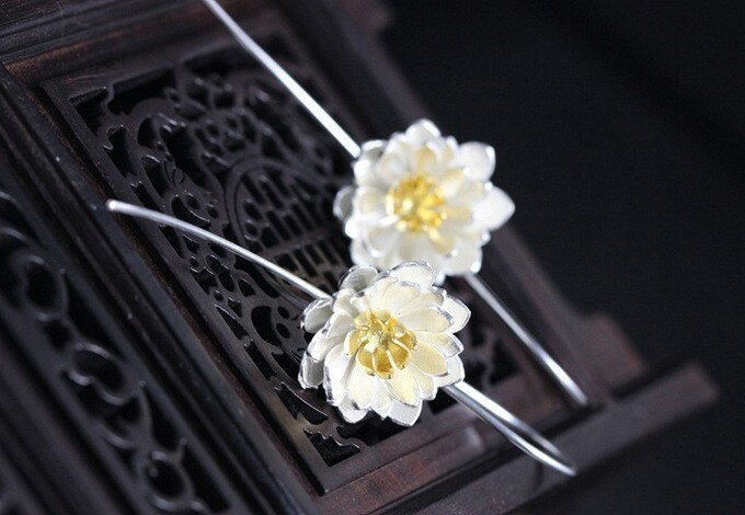 925 Sterling Silver Lotus Flower Earrings for Women Jewelry