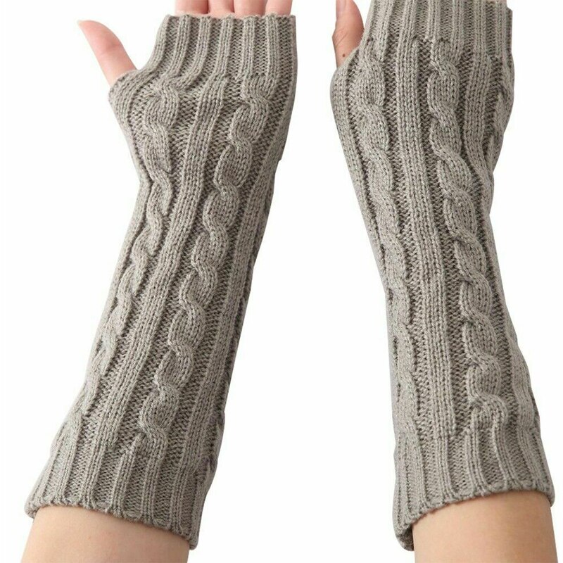 Kvinder vinter solide armopvarmere fingerløse lange handsker vanter albue strikkede ærmer cykelhandske rejsetøj