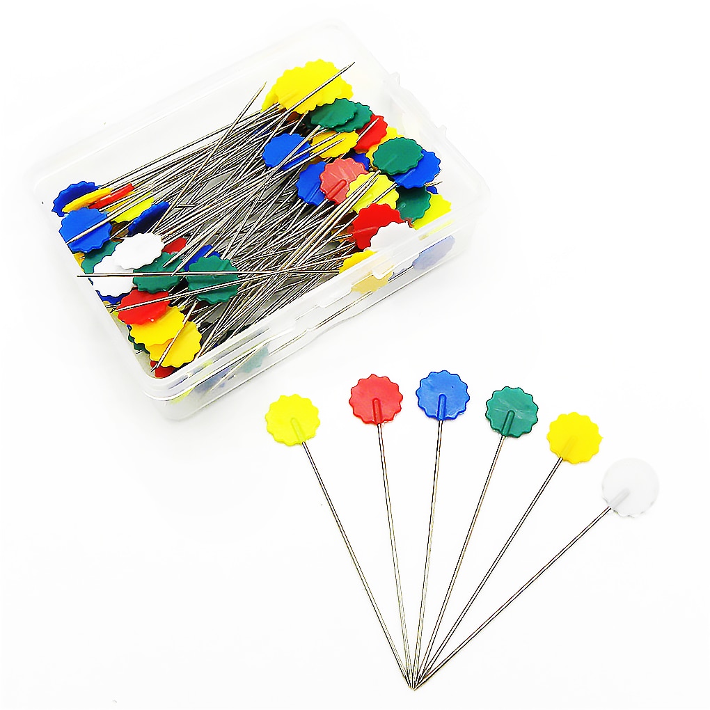 Alfileres de cabeza plana de plástico, agujas de coser de colores variados, DIY, 100 Uds.: 02