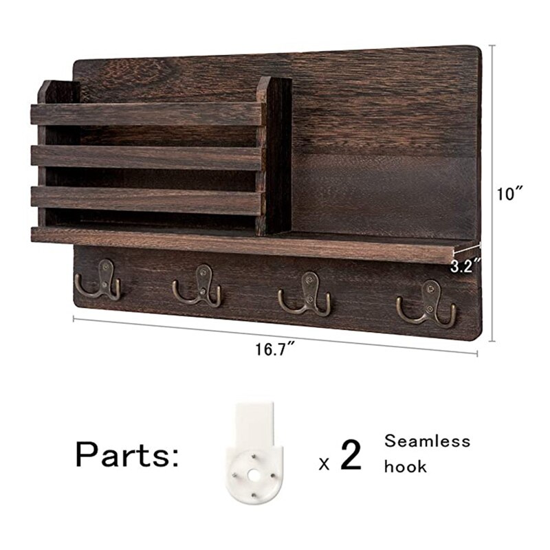 Organisateur mural de trieur de courrier en bois de support de courrier avec 4 crochets de Double clé et une étagère flottante décor à la maison rustique