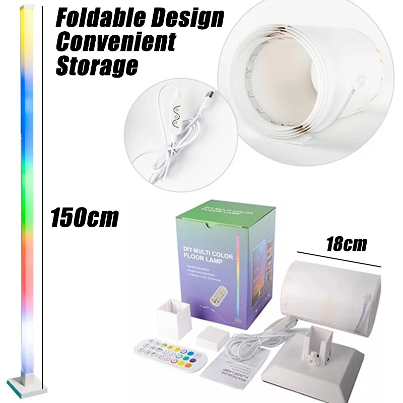 Led-gulvlampe rgb-hjørnelamper med app-fjernbetjening flerfarvet musiksynkronisering stående pvc-gulvlampe til stue/soveværelse
