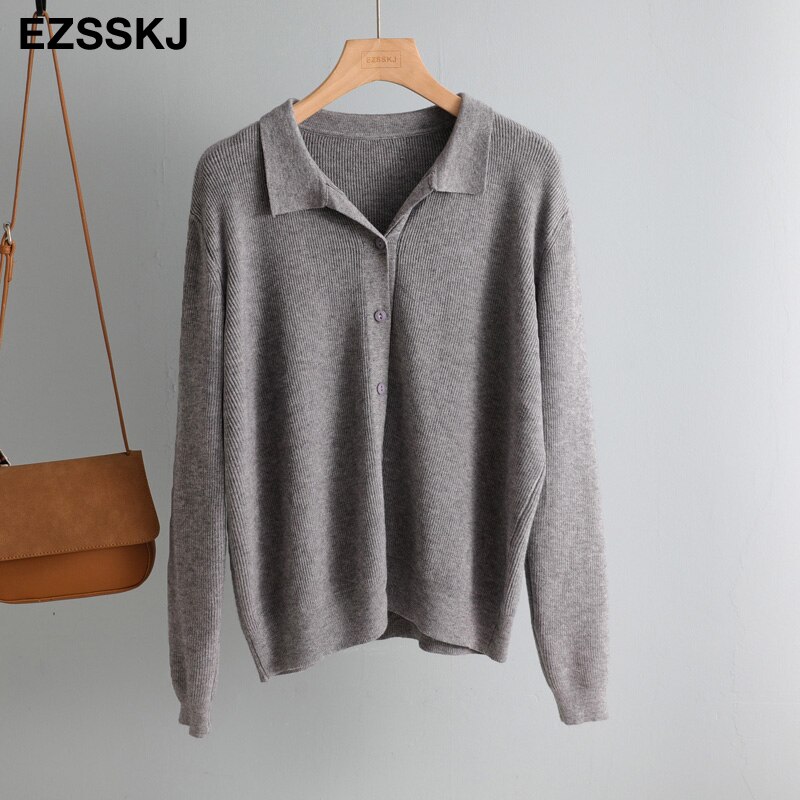 spring autumn short knit cardigans Women casual loose Square collar button sweater Cardigans Outwear female basic jacket coat: Gray