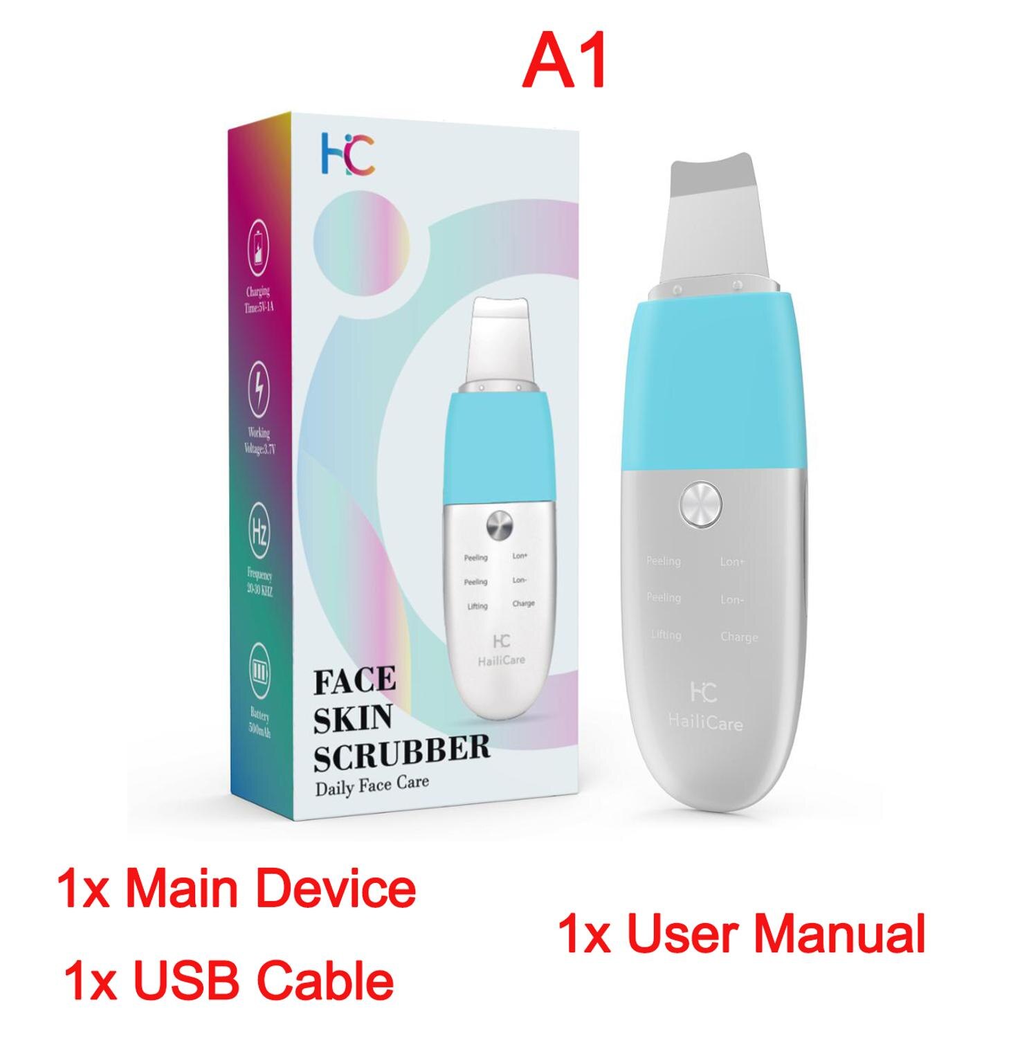 Limpiador ultrasónico de iones para piel, eliminador de espinillas, Extractor de poros, vibración de Peeling, herramienta de elevación Facial con carga USB: A1