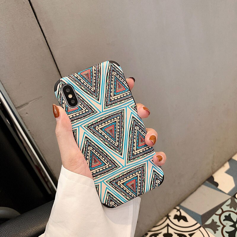 Phone Case For iPhone X Xs Max XR 6 6s 7 8 Plus Cover Ethnic National Style Safe Fitted Coque Knitted Fabric Case: For iphone XR / B