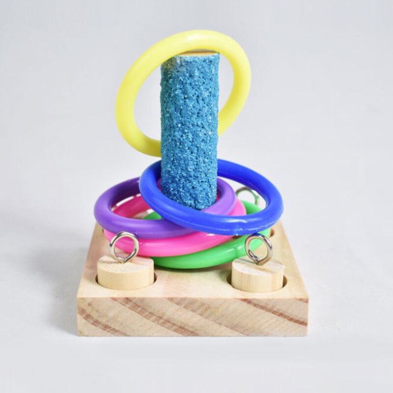 Houten Vogel Speelgoed Papegaai Speelgoed Huisdier Educatief Speelgoed Voor Papegaaien Interactieve Training Blok Speelgoed Platform Plastic Ring Vogel Benodigdheden