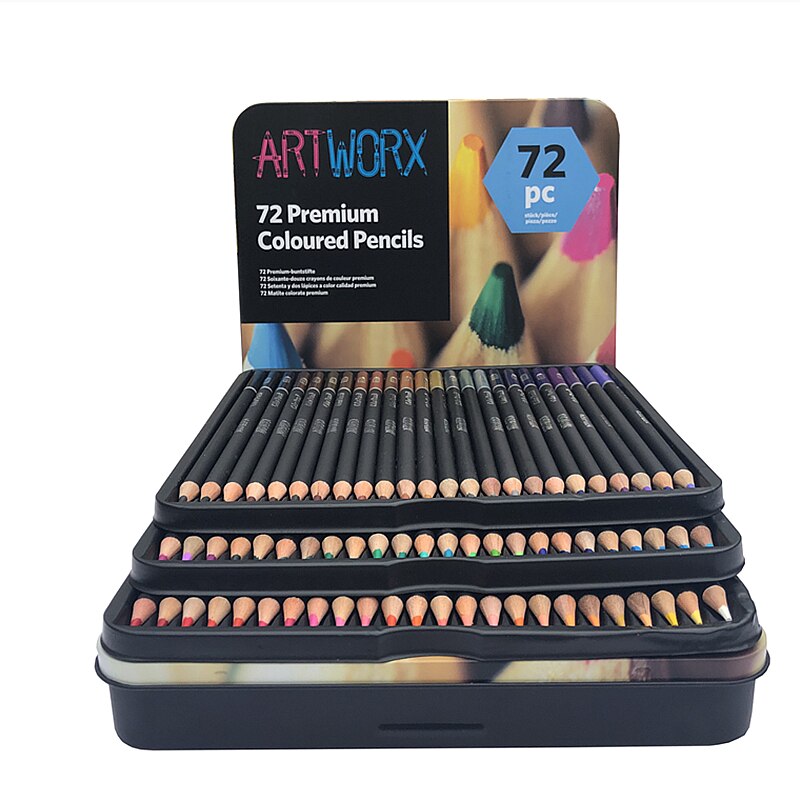 72 lápis de cor premium/conjunto de lápis de cor, caixa de ferro/conjunto de papelaria para pintura, suprimentos de arte de alta qualidade, lápis de arte