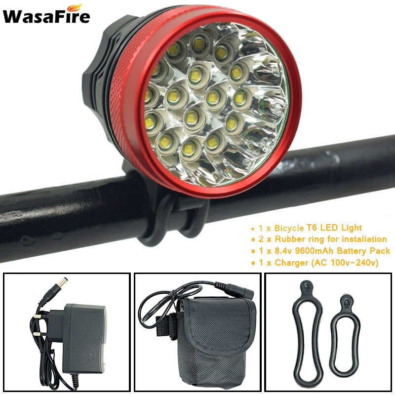 WasaFire 40000 Lumen 16 * T6 LEDs Fahrrad Lampe Fahrrad Front Licht Lauf Scheinwerfer Reiten Radfahren Roller Taschenlampe luz bicicleta: Red 9600mAh