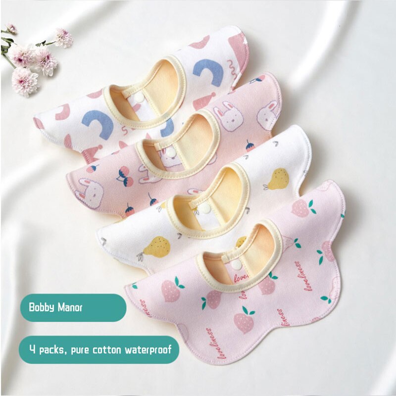 4 Stuks Cartoon Print Baby Slabbetjes Katoen Zacht Zuigeling Bandana Kwijlen Slabbetjes Waterdicht 360 Graden Rotatie Voeden Burp Doeken Baby goederen: 7
