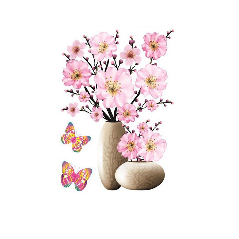 YIGUISI TikTok 1Pc Wasserdichte 3D Rose Blume Zauberstab Aufkleber Simulation Vase Dekoration Selbst-Klebstoff Zauberstab Aufkleber: Rosa